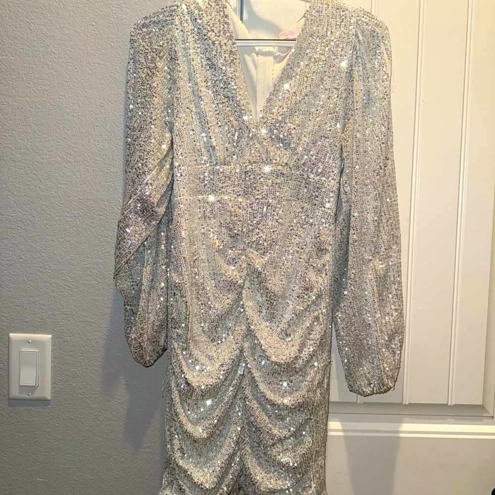 Pink Lily Silver Sequin Dress